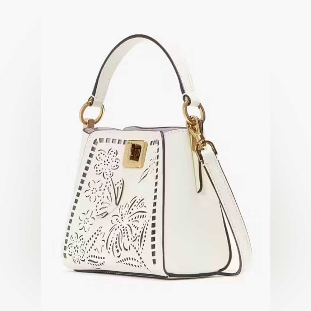 Kate Spade “Phoebe” ivory perforated leather mini crossbody satchel bag purse - Picture 3 of 8